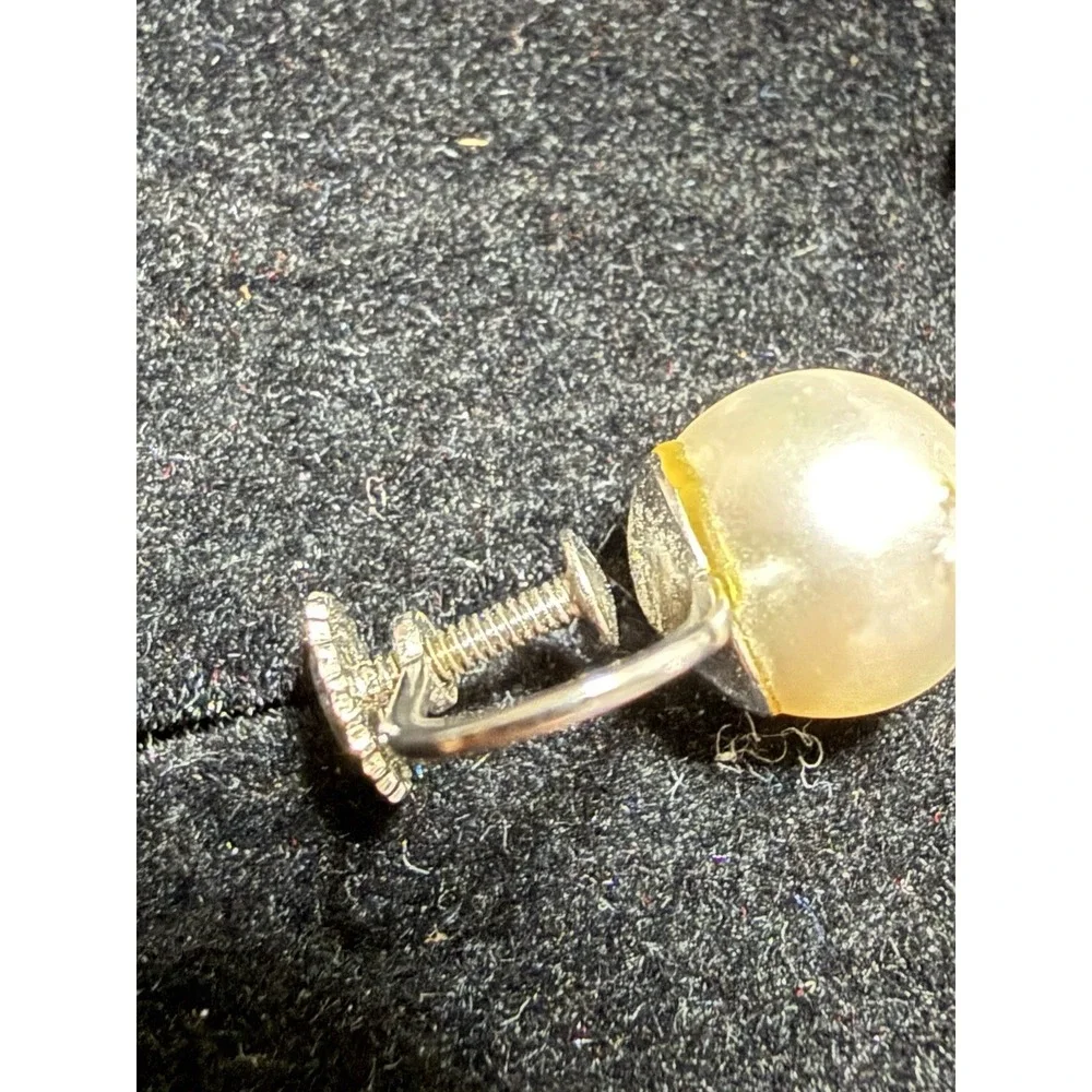 14k Earrings White Gold And Genuine Pearl Screwback Earrings Vintage